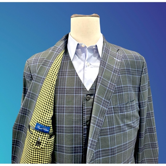 Tom James Royal Classic Men’s Three-Piece Suit. Green, Blue. 44R Altered - Picture 12 of 14